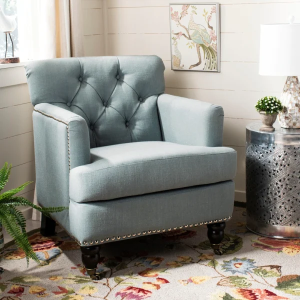 Colin Sky Blue Linen Tufted Club Chair - 28" x 34.4" x 32.7"
