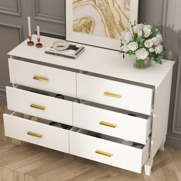 6 Drawer 47.2''W Double Dresser Solid Wood Legs Lacquer Chest - Image 3
