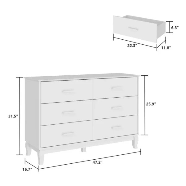 6 Drawer 47.2''W Double Dresser Solid Wood Legs Lacquer Chest - Image 2