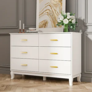 6 Drawer 47.2''W Double Dresser Solid Wood Legs Lacquer Chest